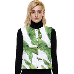 Sheets Tropical Plant Palm Summer Exotic Women s Short Button Up Puffer Vest by artworkshop