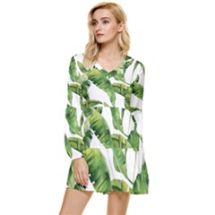 Sheets Tropical Plant Palm Summer Exotic Tiered Long Sleeve Mini Dress by artworkshop