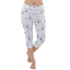 Pattern Flowers Lightweight Velour Capri Yoga Leggings by artworkshop