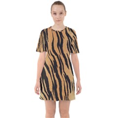 Tiger Animal Print A Completely Seamless Tile Able Background Design Pattern Sixties Short Sleeve Mini Dress by Amaryn4rt