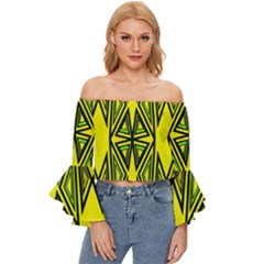 Abstract Pattern Geometric Backgrounds Off Shoulder Flutter Bell Sleeve Top by Eskimos