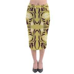 Folk Flowers Print Floral Pattern Ethnic Art Velvet Midi Pencil Skirt by Eskimos