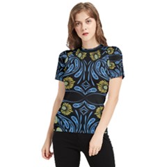 Folk Flowers Print Floral Pattern Ethnic Art Women s Short Sleeve Rash Guard by Eskimos