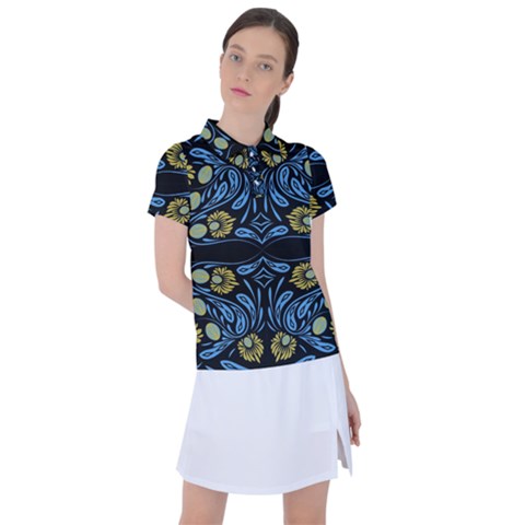 Folk Flowers Print Floral Pattern Ethnic Art Women s Polo Tee by Eskimos