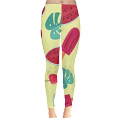 Watermelon Leaves Cherry Background Pattern Leggings  by nate14shop