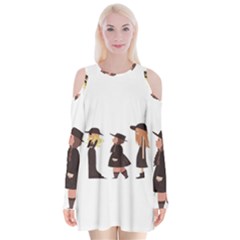 American Horror Story Cartoon Velvet Long Sleeve Shoulder Cutout Dress