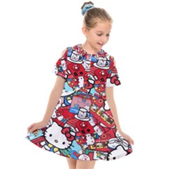 Hello-kitty Kids  Short Sleeve Shirt Dress by nate14shop