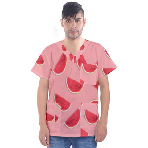 Water Melon Red Men s V-neck Scrub Top by nate14shop