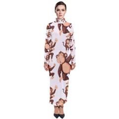 Monkey-seamless-pattern Turtleneck Maxi Dress