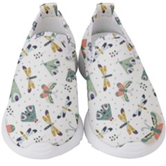 Seamless-pattern-with-moth-butterfly-dragonfly-white-backdrop Kids  Slip On Sneakers