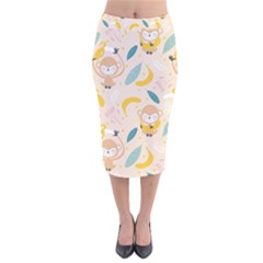 Cute-monkey-banana-seamless-pattern-background Velvet Midi Pencil Skirt
