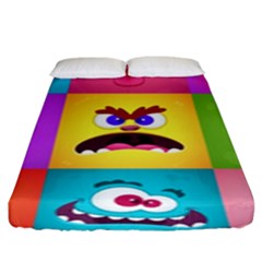 Monsters Emotions Scary Faces Masks With Mouth Eyes Aliens Monsters Emoticon Set Fitted Sheet (king Size) by Jancukart