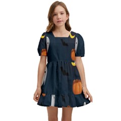 Halloween Ghost Pumpkin Bat Skull Kids  Short Sleeve Dolly Dress by artworkshop