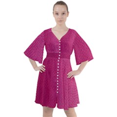 Pink Leather Leather Texture Skin Texture Boho Button Up Dress by artworkshop