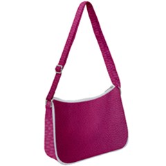 Pink Leather Leather Texture Skin Texture Zip Up Shoulder Bag