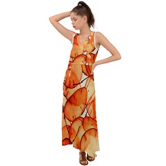 Orange V-neck Chiffon Maxi Dress by nate14shop