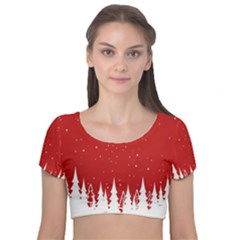 Merry Cristmas,royalty Velvet Short Sleeve Crop Top  by nate14shop