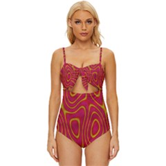 Pattern Pink Knot Front One-piece Swimsuit by nate14shop