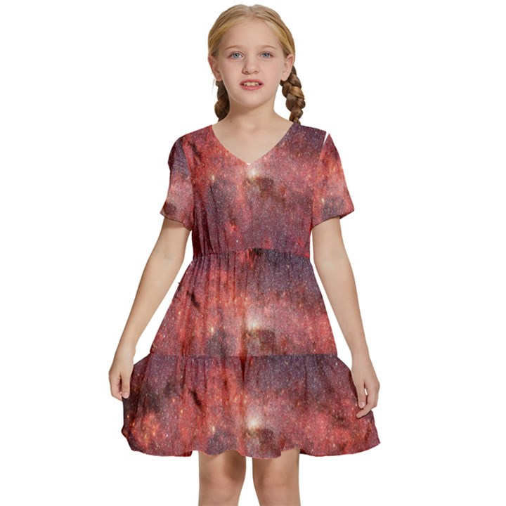 Milky-way-galaksi Kids  Short Sleeve Tiered Mini Dress