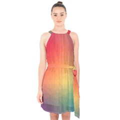 Colorful Rainbow Halter Collar Waist Tie Chiffon Dress by artworkshop