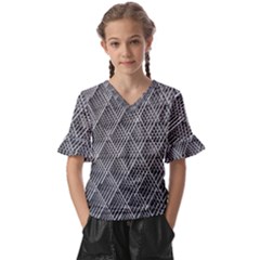 Grid Wire Mesh Stainless Rods Metal Kids  V-neck Horn Sleeve Blouse by artworkshop