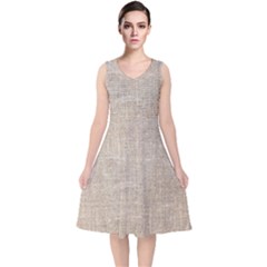 Textile Jute Brown V-neck Midi Sleeveless Dress  by artworkshop