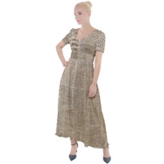 Textile Jute Brown Button Up Short Sleeve Maxi Dress by artworkshop