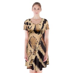 Animal-pattern-design-print-texture Short Sleeve V-neck Flare Dress by nate14shop