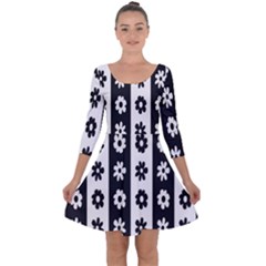 Black-and-white-flower-pattern-by-zebra-stripes-seamless-floral-for-printing-wall-textile-free-vecto Quarter Sleeve Skater Dress by nate14shop