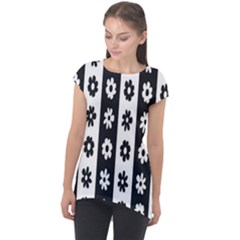 Black-and-white-flower-pattern-by-zebra-stripes-seamless-floral-for-printing-wall-textile-free-vecto Cap Sleeve High Low Top by nate14shop