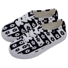 Black-and-white-flower-pattern-by-zebra-stripes-seamless-floral-for-printing-wall-textile-free-vecto Kids  Classic Low Top Sneakers by nate14shop
