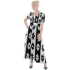 Black-and-white-flower-pattern-by-zebra-stripes-seamless-floral-for-printing-wall-textile-free-vecto Button Up Short Sleeve Maxi Dress by nate14shop