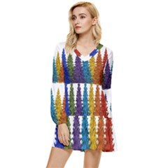 Christmas-002 Tiered Long Sleeve Mini Dress