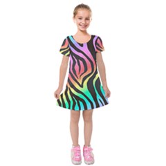 Rainbow Zebra Stripes Kids  Short Sleeve Velvet Dress by nate14shop