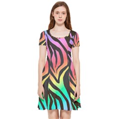 Rainbow Zebra Stripes Inside Out Cap Sleeve Dress