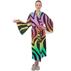 Rainbow Zebra Stripes Maxi Velour Kimono