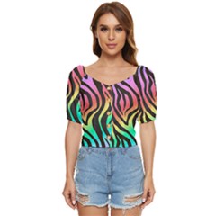 Rainbow Zebra Stripes Button Up Blouse