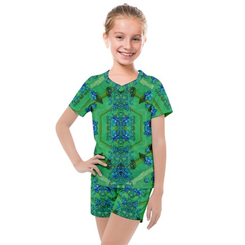 Vines Of Beautiful Flowers On A Painting In Mandala Style Kids  Mesh Tee And Shorts Set by pepitasart