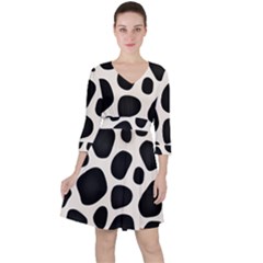 Leoperd-white-black Background Quarter Sleeve Ruffle Waist Dress by nate14shop