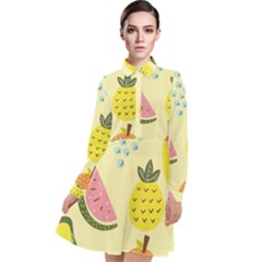Graphic-fruit Long Sleeve Chiffon Shirt Dress by nate14shop
