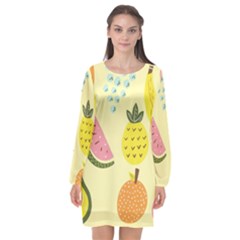 Graphic-fruit Long Sleeve Chiffon Shift Dress  by nate14shop