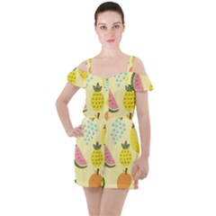 Graphic-fruit Ruffle Cut Out Chiffon Playsuit by nate14shop