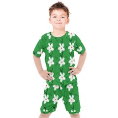 Flowers-green-white Kids  Tee And Shorts Set by nate14shop