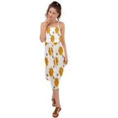 Flowers-gold-white Waist Tie Cover Up Chiffon Dress by nate14shop