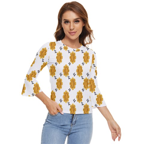 Flowers-gold-white Bell Sleeve Top by nate14shop