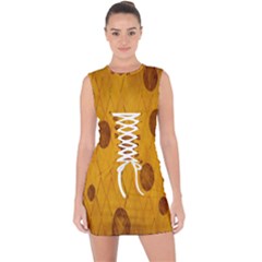 Mustard Lace Up Front Bodycon Dress by nate14shop