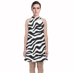 Tiger White-black 003 Jpg Velvet Halter Neckline Dress  by nate14shop