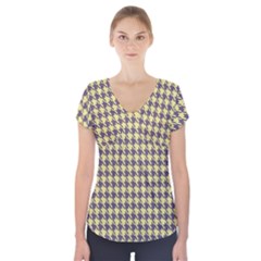 Houndstooth Short Sleeve Front Detail Top