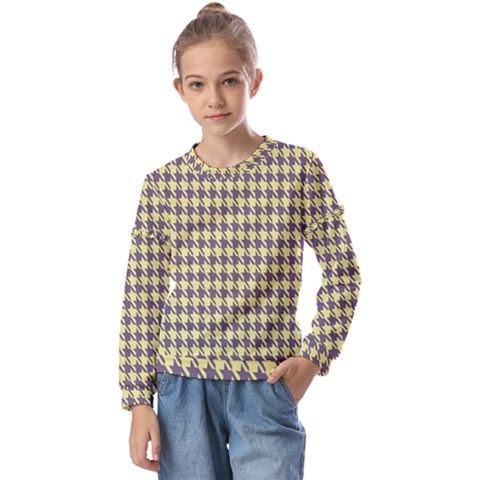 Houndstooth Kids  Long Sleeve Tee With Frill  by nate14shop