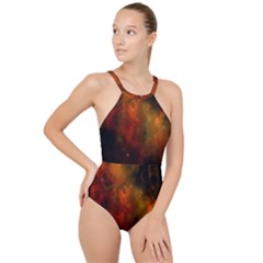 Space Science High Neck One Piece Swimsuit by artworkshop